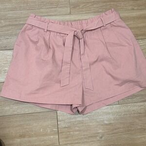 ASOS‎ Design Pink Paper Bag Waist Shorts with Belt Pockets Casual US 14